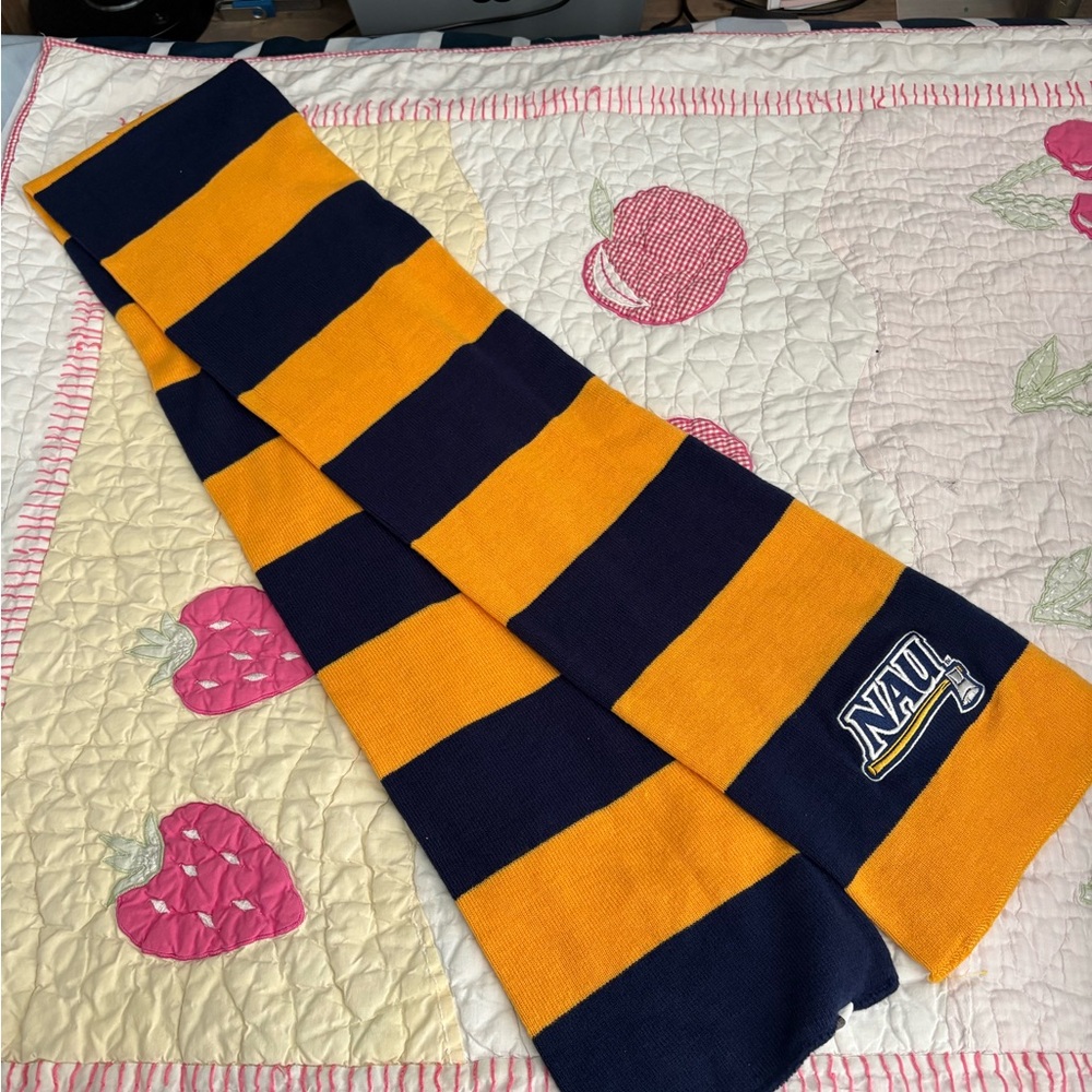 Nau Bold Stripe Scarf in Navy and Yellow